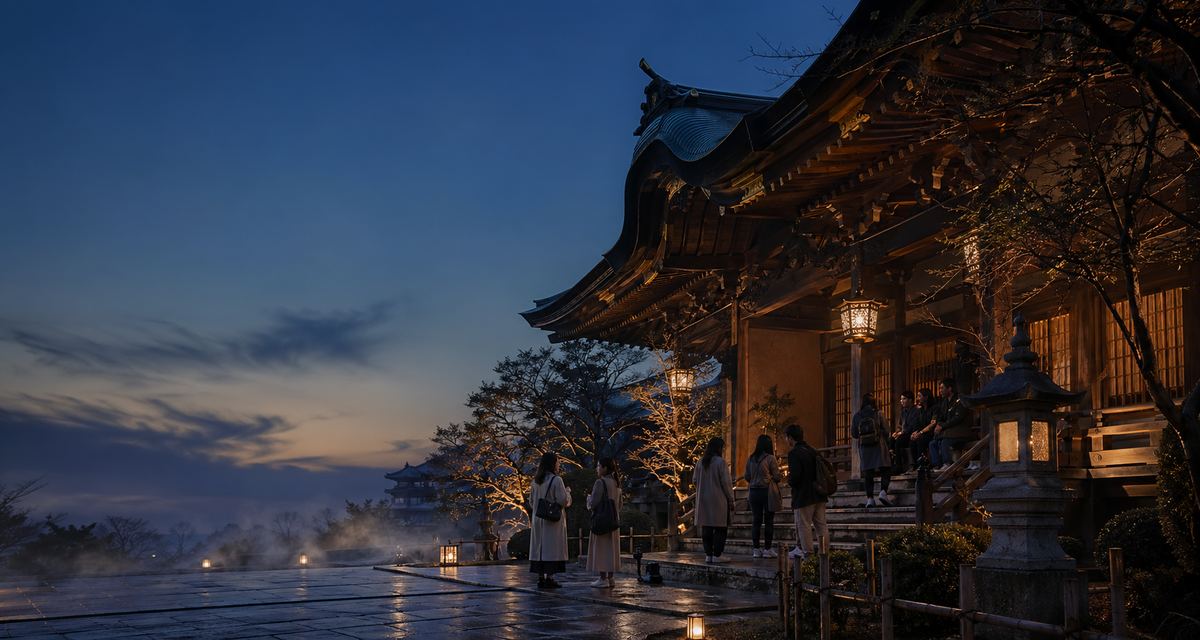 夕景の寺院を望むヒーロービジュアル